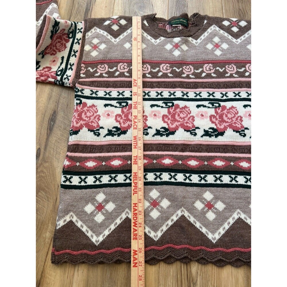 Vintage Dana Scott Sweater‎ Floral Cottage Roses Pink Brown Large Women’s - Picture 4 of 6